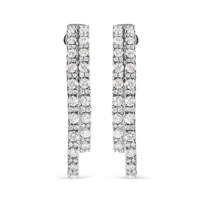 14K White Gold 4.0 Cttw Diamond Asymmetrical Inside Out Double-Hoop Earrings (I-J Color, I1-I2 Clarity) - Bijoux-NYC Direct