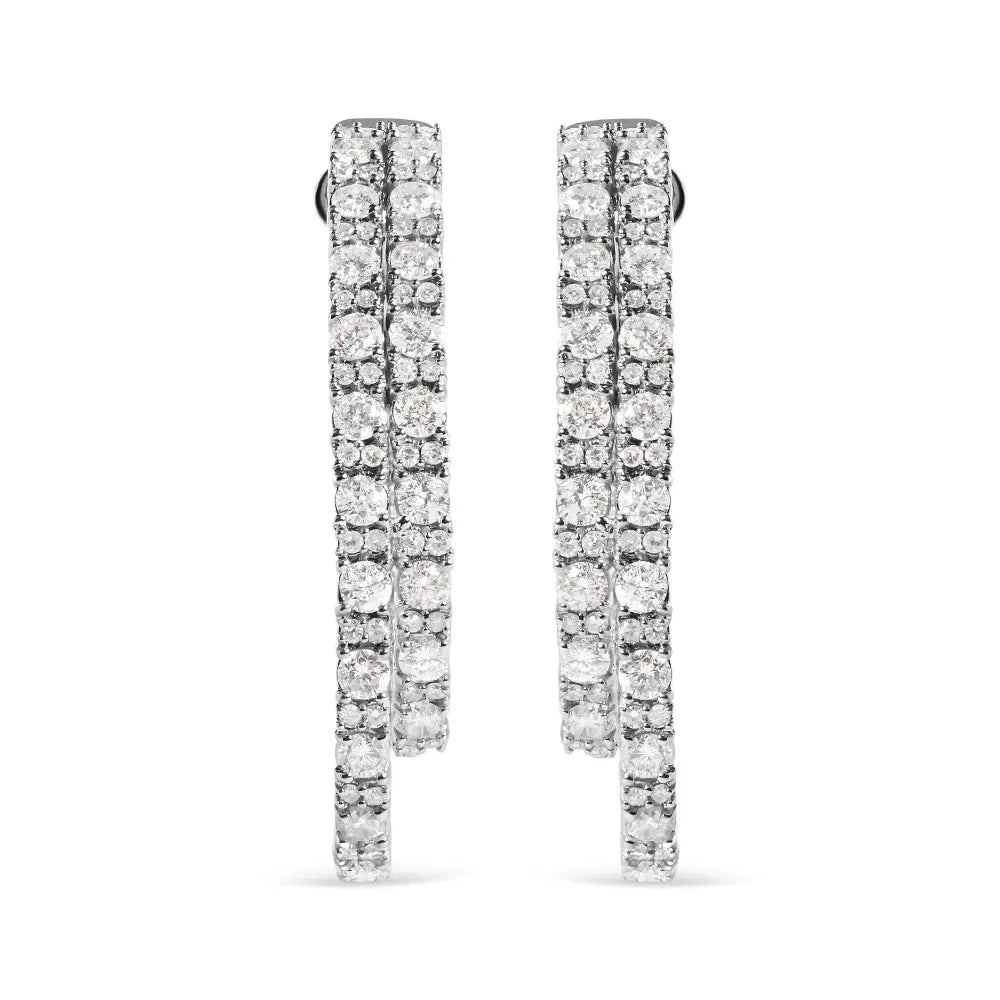 14k white gold 4.0 cttw diamond asymmetrical inside out double hoop earrings bijoux-nyc direct