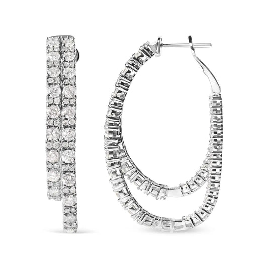 14K White Gold 4.0 Cttw Diamond Asymmetrical Inside Out Double-Hoop Earrings (I-J Color, I1-I2 Clarity) - Bijoux-NYC Direct