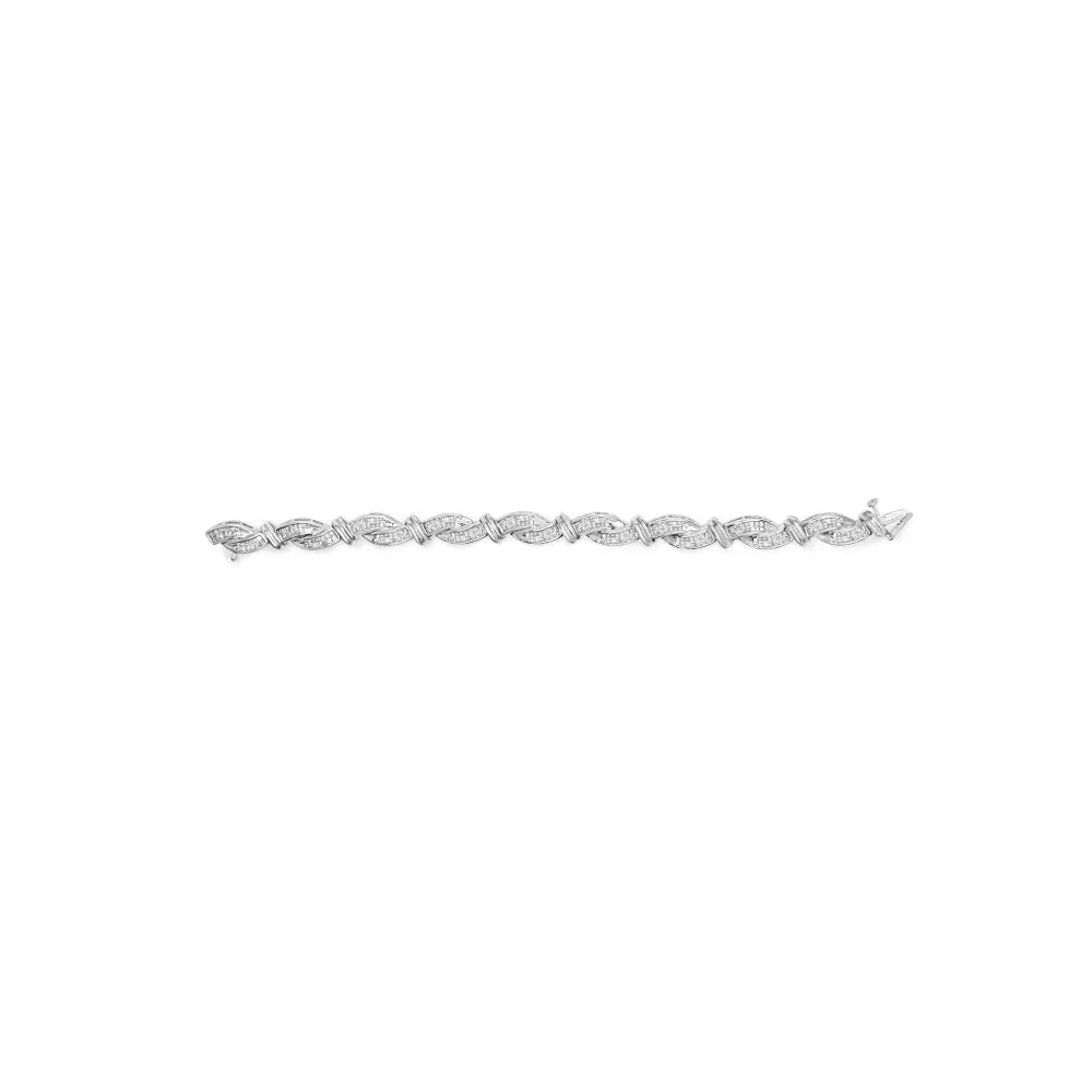 14k white gold 4.0 cttw princess cut diamond wave link bracelet 7 inch bijoux-nyc direct