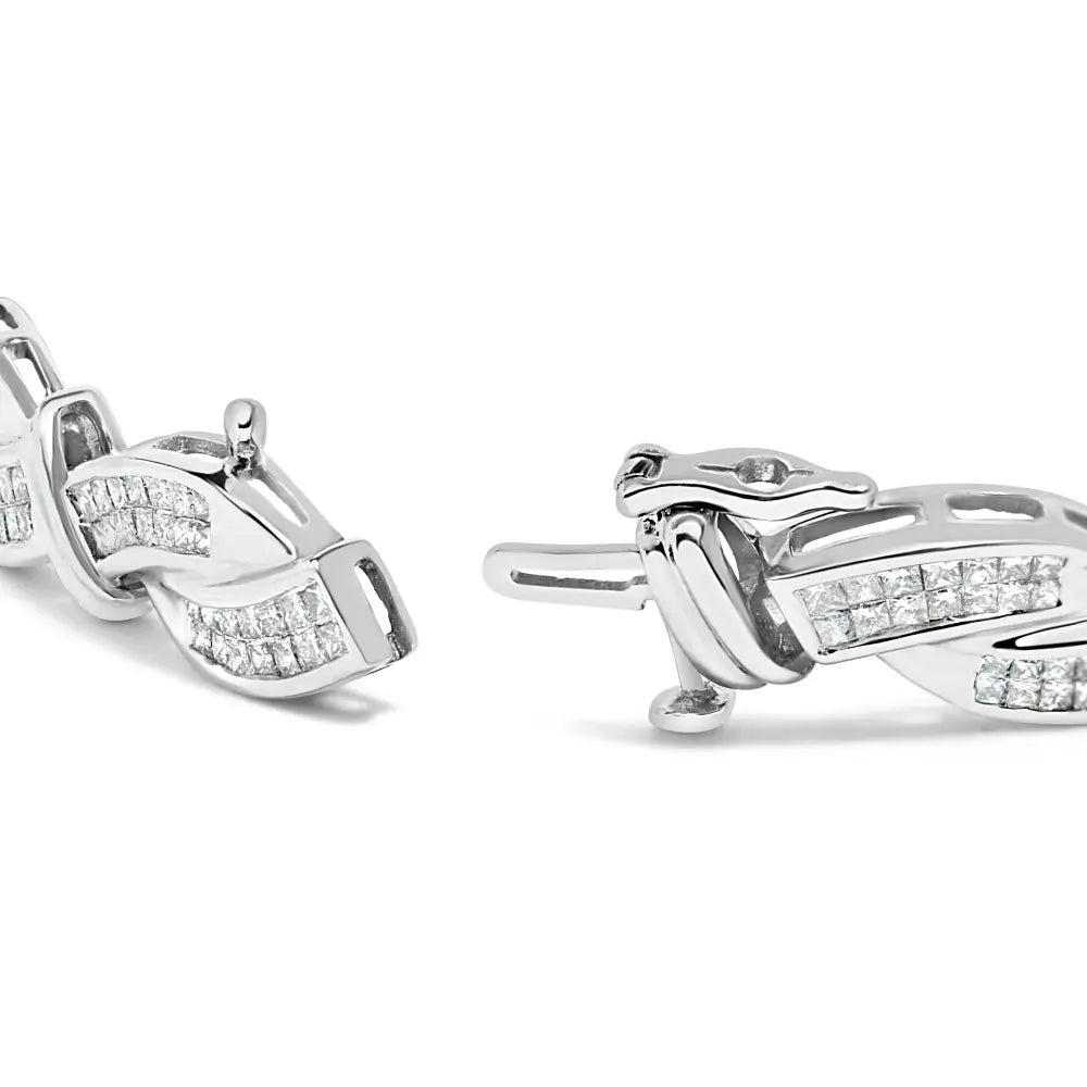 14k white gold 4.0 cttw princess cut diamond wave link bracelet 7 inch bijoux-nyc direct