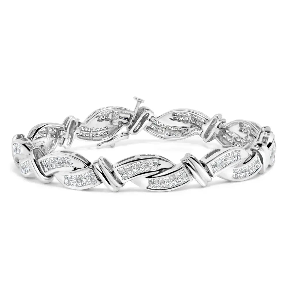 14k white gold 4.0 cttw princess cut diamond wave link bracelet 7 inch bijoux-nyc direct