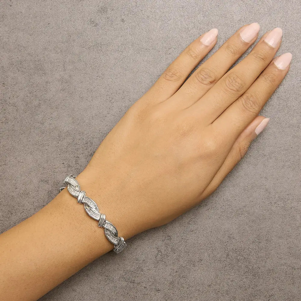 14k white gold 4.0 cttw princess cut diamond wave link bracelet 7 inch bijoux-nyc direct