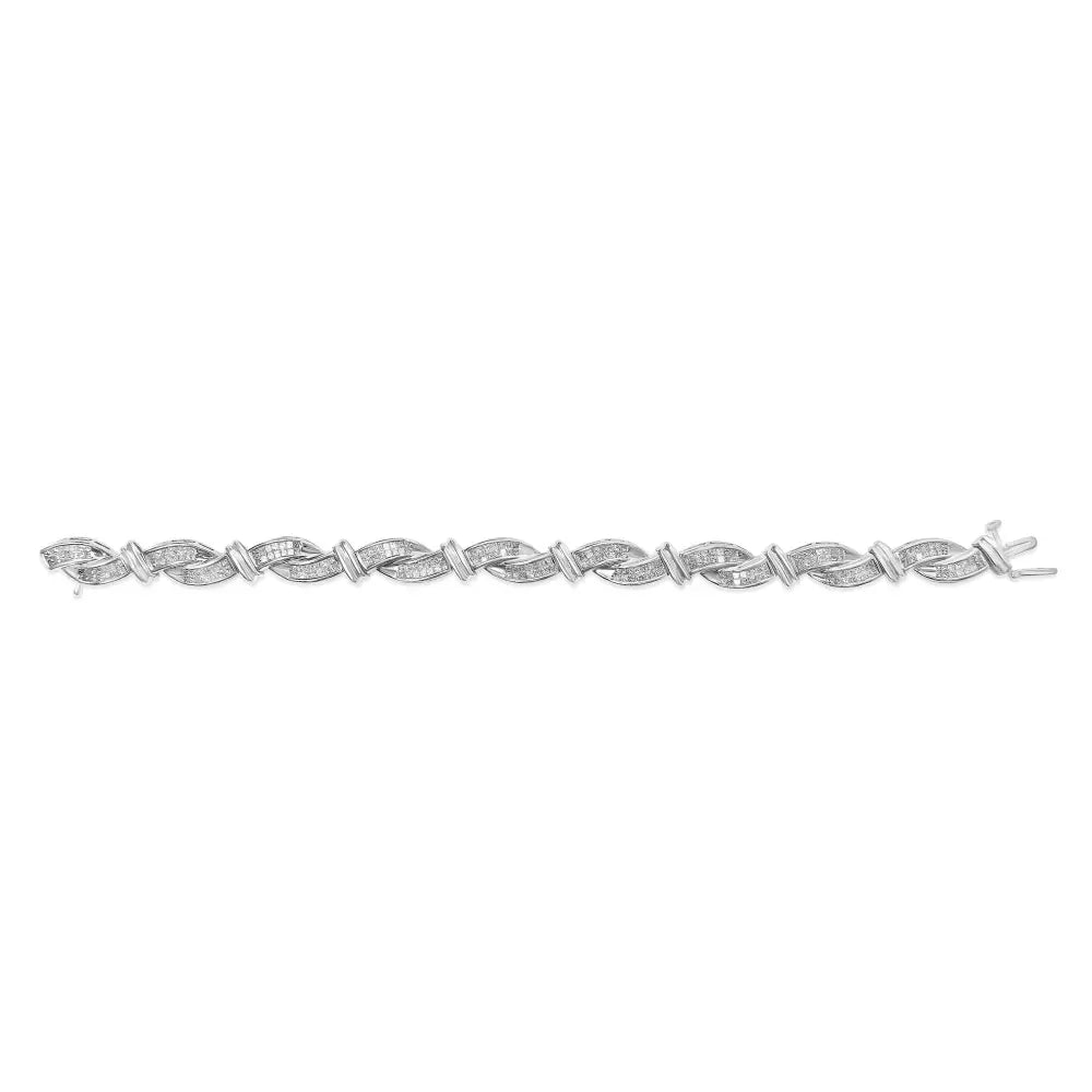 14k white gold 4.0 cttw princess cut diamond wave link bracelet 7 inch bijoux-nyc direct