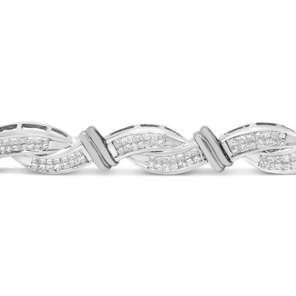 14K White Gold 4.0 Cttw Invisble Set Princess-Cut Diamond Wave Style Link Bracelet (H-I Color, SI2-I1 Clarity) - 7" - Bijoux-NYC Direct