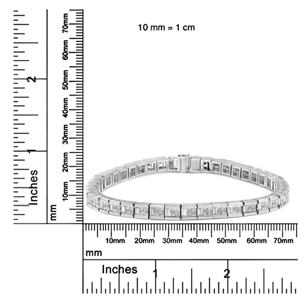 14k white gold 4 3/8 cttw princess and baguette diamond tennis bracelet bijoux-nyc direct