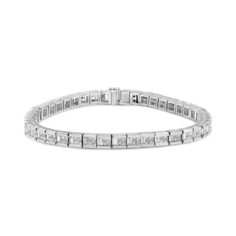 14k white gold 4 3/8 cttw princess and baguette diamond tennis bracelet bijoux-nyc direct