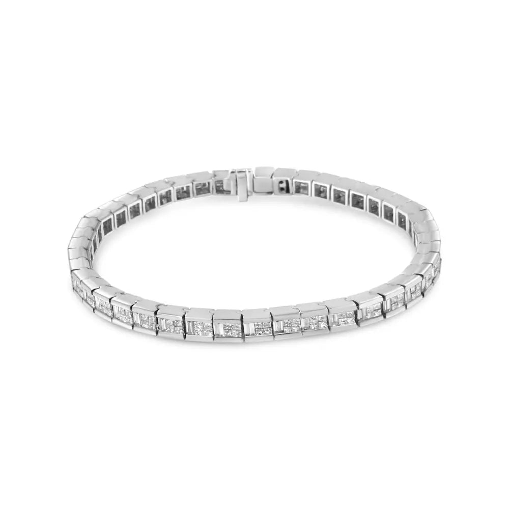 14k white gold 4 3/8 cttw princess and baguette diamond tennis bracelet bijoux-nyc direct