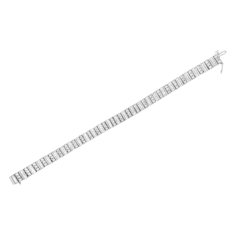 Baguette and round diamond tennis bracelet in 14k white gold 4 7/8 cttw bijoux-nyc direct