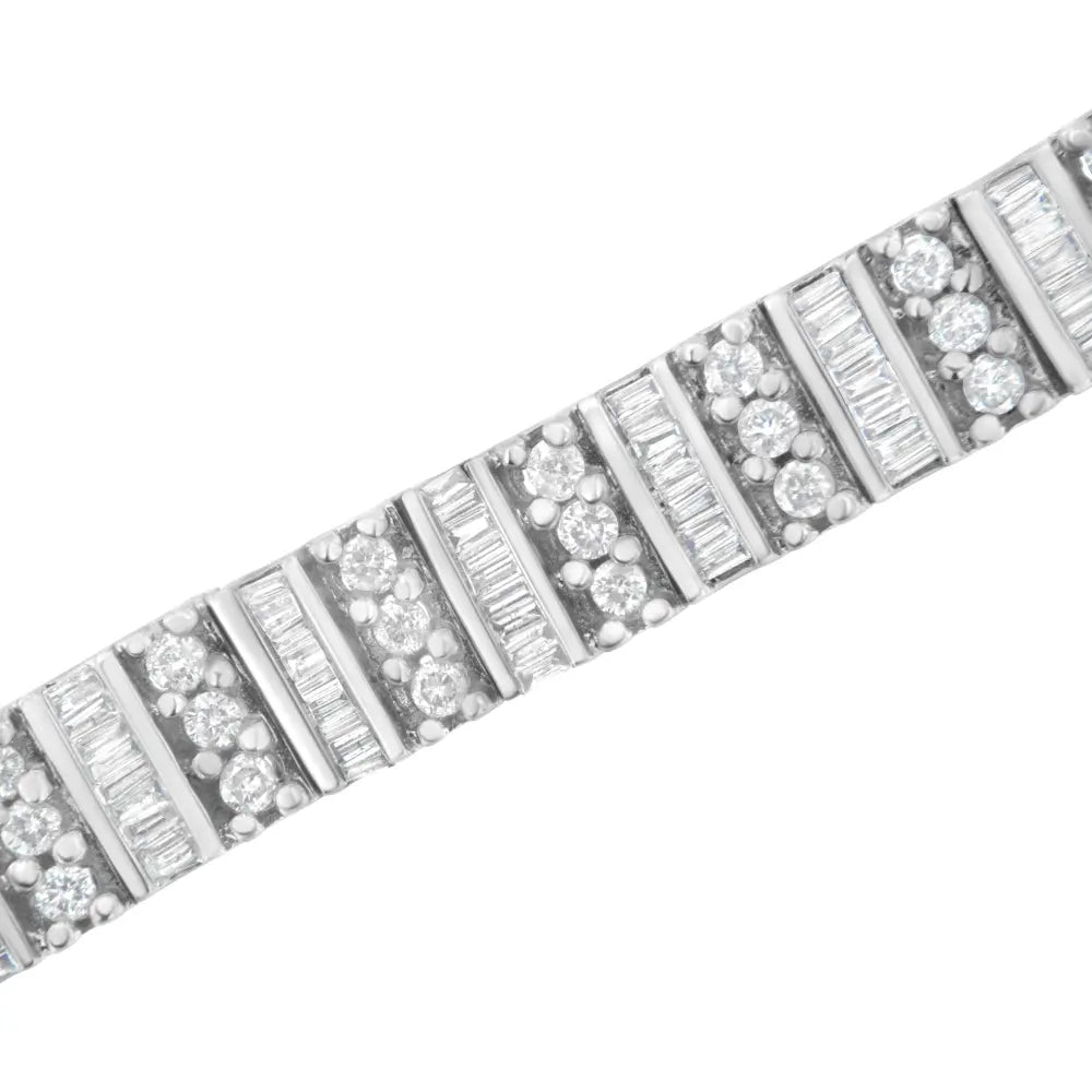 14K White Gold 4 7/8 cttw Baguette & Round Brilliant-Cut Diamond Channel- & Prong-Set Tennis Bracelet (I-J Color, I1-I2 Clarity) - Size 7.25" - Bijoux-NYC Direct