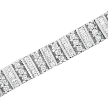 14K White Gold 4 7/8 cttw Baguette & Round Brilliant-Cut Diamond Channel- & Prong-Set Tennis Bracelet (I-J Color, I1-I2 Clarity) - Size 7.25" - Bijoux-NYC Direct