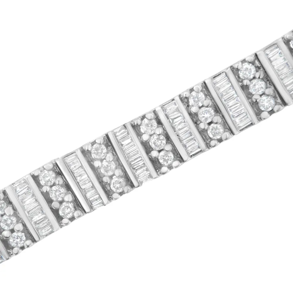 Baguette and round diamond tennis bracelet in 14k white gold 4 7/8 cttw bijoux-nyc direct