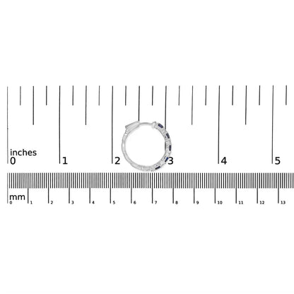 14K White Gold 4x3mm Oval Blue Sapphire and 1/4 Cttw Diamond Alternating Hoop Earring (I-J Color, SI2-I1 Clarity) - Bijoux-NYC Direct