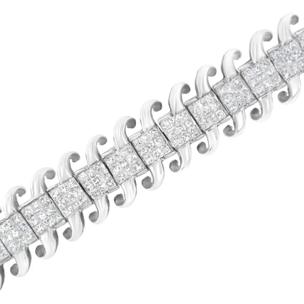 Princess diamond wavy s-link tennis bracelet in 14k white gold 5 cttw bijoux-nyc direct
