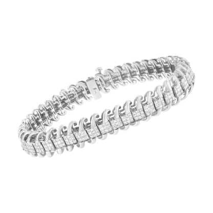 14K White Gold 5.0 Cttw Princess Cut Diamond 7" Invisible Set Wavy S-Link Tennis Bracelet (G-H Color, SI1-SI2 Clarity) - Bijoux-NYC Direct