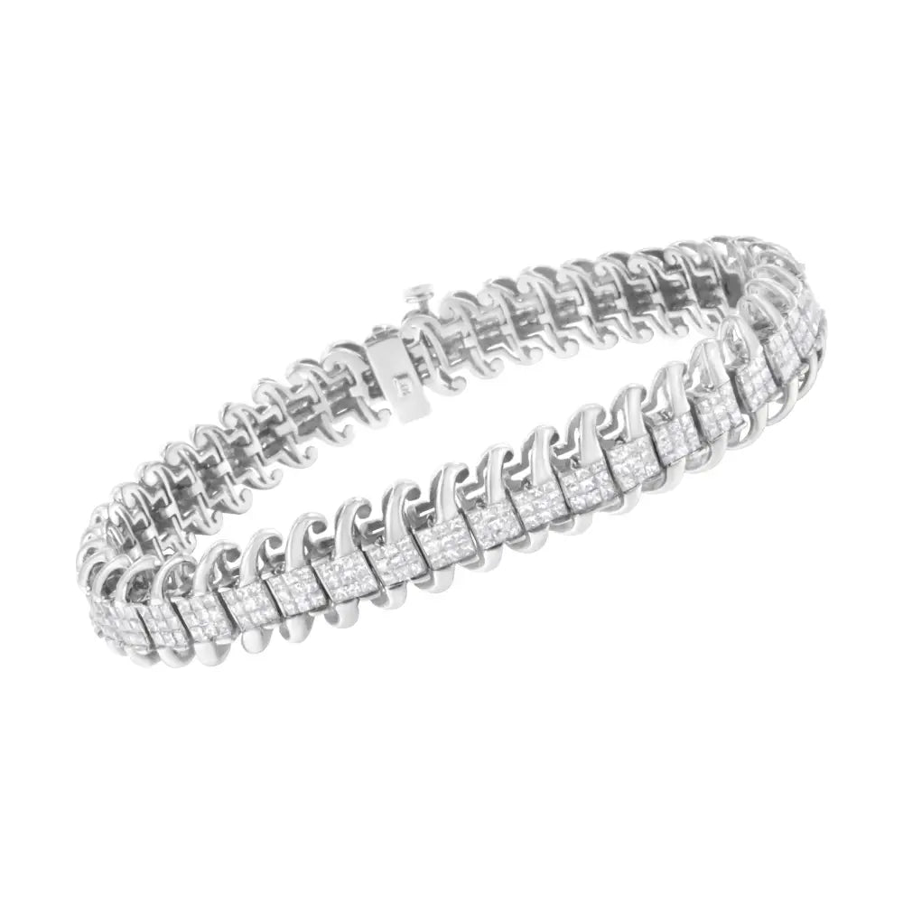 Princess diamond wavy s-link tennis bracelet in 14k white gold 5 cttw bijoux-nyc direct