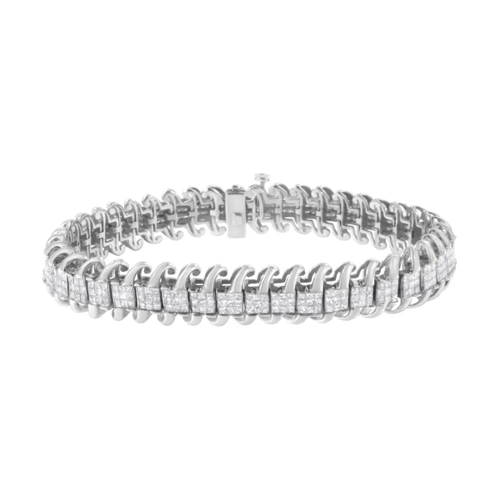 14K White Gold 5.0 Cttw Princess Cut Diamond 7" Invisible Set Wavy S-Link Tennis Bracelet (G-H Color, SI1-SI2 Clarity) - Bijoux-NYC Direct