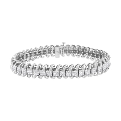 14K White Gold 5.0 Cttw Princess Cut Diamond 7" Invisible Set Wavy S-Link Tennis Bracelet (G-H Color, SI1-SI2 Clarity) - Bijoux-NYC Direct