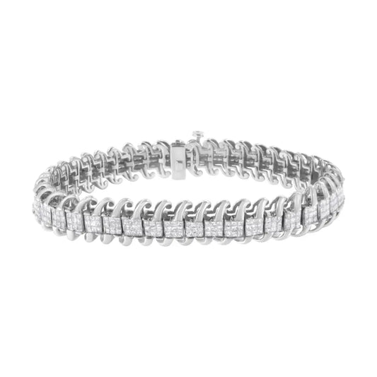 14K White Gold 5.0 Cttw Princess Cut Diamond 7" Invisible Set Wavy S-Link Tennis Bracelet (G-H Color, SI1-SI2 Clarity) - Bijoux-NYC Direct