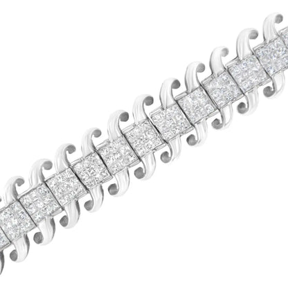 14K White Gold 5.0 Cttw Princess Cut Diamond 7" Invisible Set Wavy S-Link Tennis Bracelet (G-H Color, SI1-SI2 Clarity) - Bijoux-NYC Direct