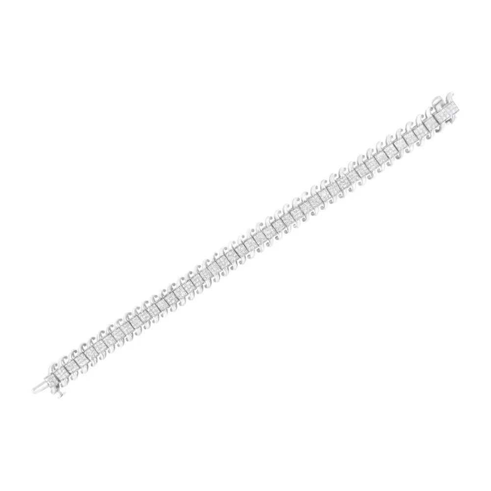 14K White Gold 5.0 Cttw Princess Cut Diamond 7" Invisible Set Wavy S-Link Tennis Bracelet (G-H Color, SI1-SI2 Clarity) - Bijoux-NYC Direct