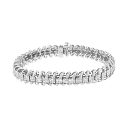 14K White Gold 5.0 Cttw Princess Cut Diamond 7" Invisible Set Wavy S-Link Tennis Bracelet (G-H Color, SI1-SI2 Clarity) - Bijoux-NYC Direct