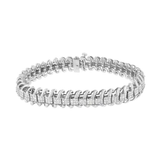 14K White Gold 5.0 Cttw Princess Cut Diamond 7" Invisible Set Wavy S-Link Tennis Bracelet (G-H Color, SI1-SI2 Clarity) - Bijoux-NYC Direct