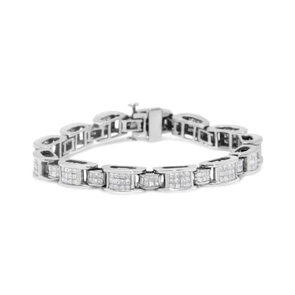 14K White Gold 5.0 Cttw Princess Cut Diamond Invisible Set Alternating Size D Shaped Links Tennis Bracelet (H-I Color, SI2-I1 Clarity) - 7” - Bijoux-NYC Direct