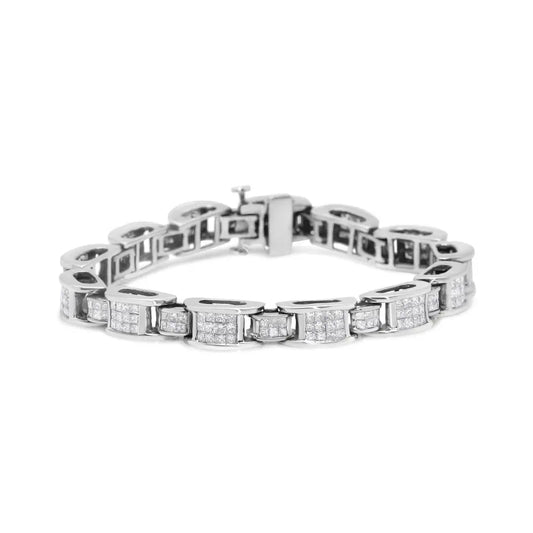 14K White Gold 5.0 Cttw Princess Cut Diamond Invisible Set Alternating Size D Shaped Links Tennis Bracelet (H-I Color, SI2-I1 Clarity) - 7” - Bijoux-NYC Direct