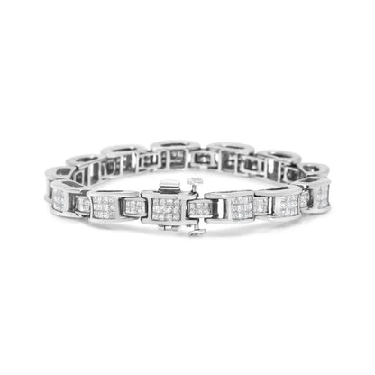 14K White Gold 5.0 Cttw Princess Cut Diamond Invisible Set Alternating Size D Shaped Links Tennis Bracelet (H-I Color, SI2-I1 Clarity) - 7” - Bijoux-NYC Direct