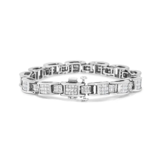 14K White Gold 5.0 Cttw Princess Cut Diamond Invisible Set Alternating Size D Shaped Links Tennis Bracelet (H-I Color, SI2-I1 Clarity) - 7” - Bijoux-NYC Direct