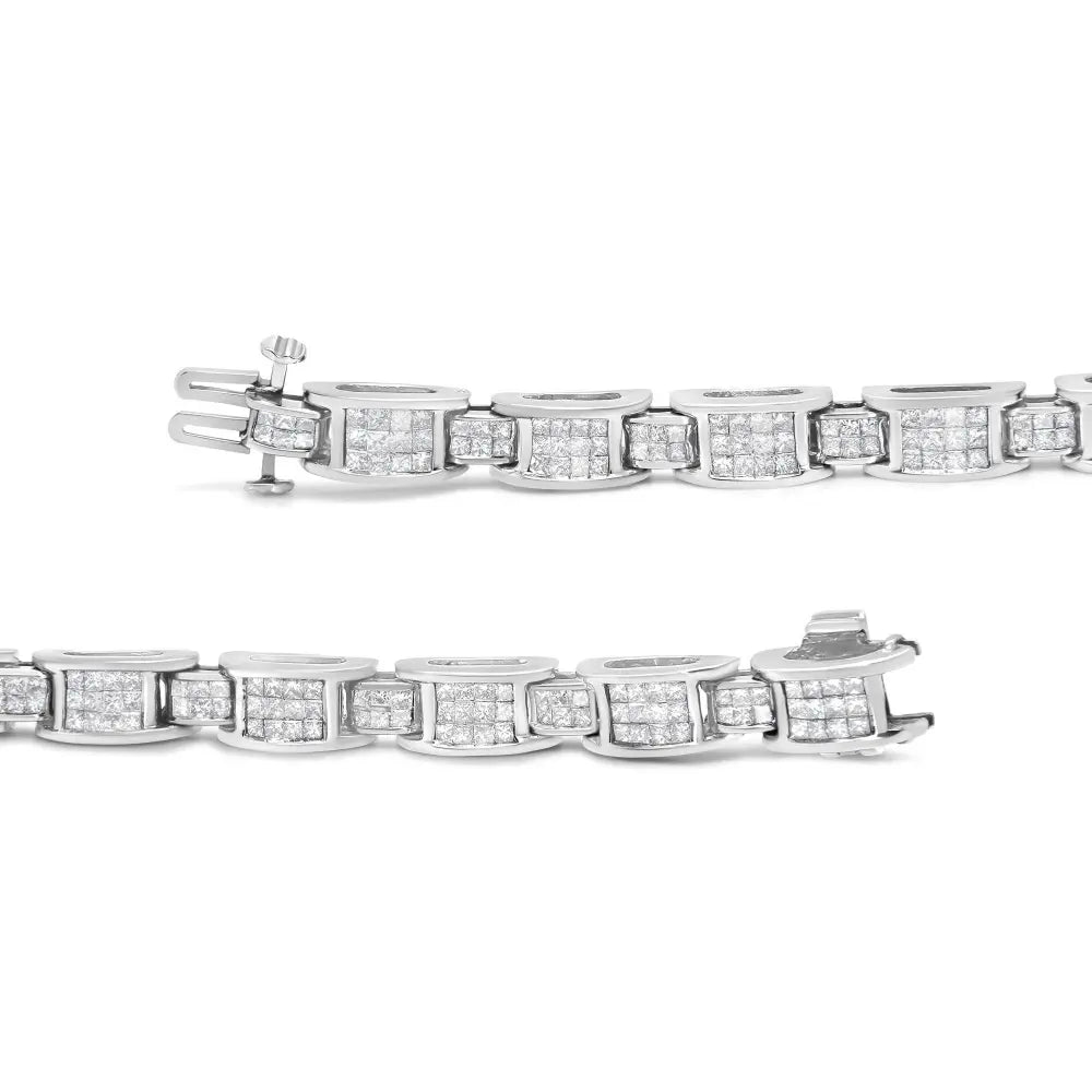 14K White Gold 5.0 Cttw Princess Cut Diamond Invisible Set Alternating Size D Shaped Links Tennis Bracelet (H-I Color, SI2-I1 Clarity) - 7” - Bijoux-NYC Direct