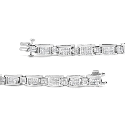 14K White Gold 5.0 Cttw Princess Cut Diamond Invisible Set Alternating Size D Shaped Links Tennis Bracelet (H-I Color, SI2-I1 Clarity) - 7” - Bijoux-NYC Direct