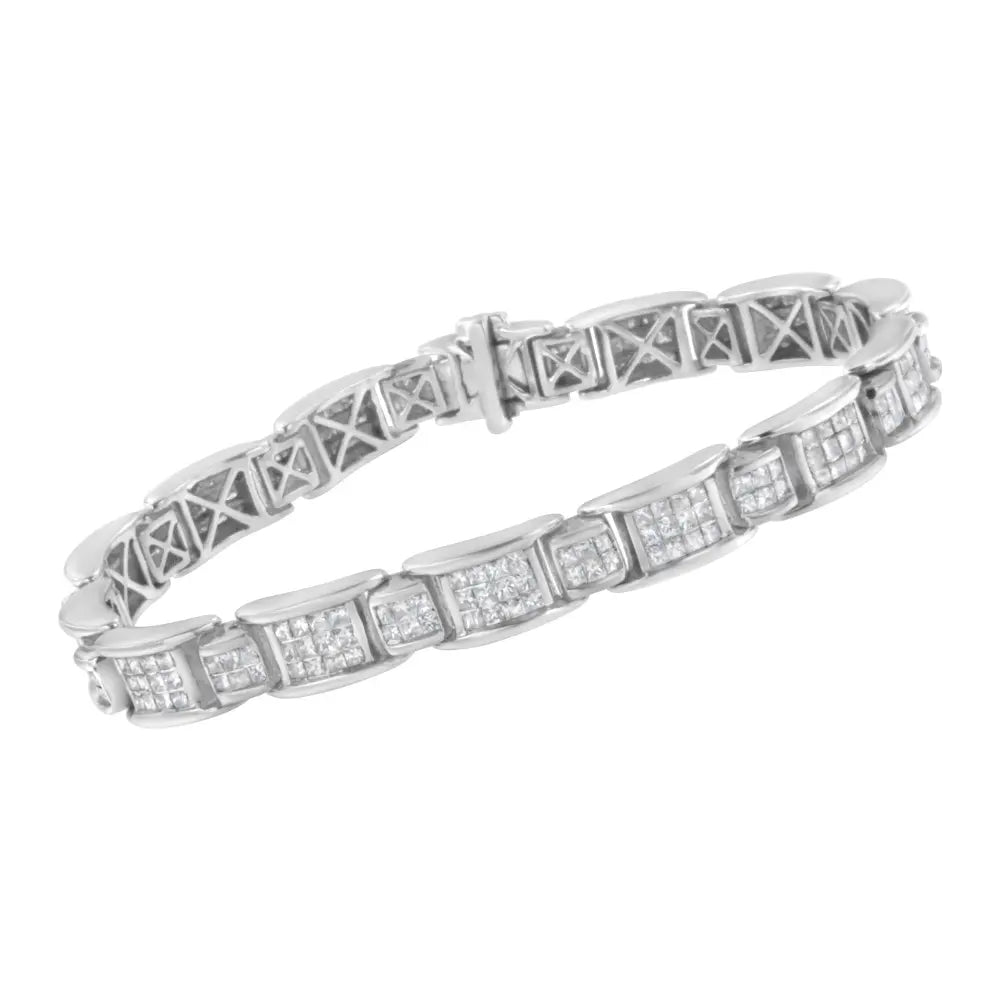14K White Gold 5.0 Cttw Princess-Cut Diamond Rectangular Alternating Station 7" Tennis Bracelet (G-H Color, SI1-SI2 Clarity) - Bijoux-NYC Direct