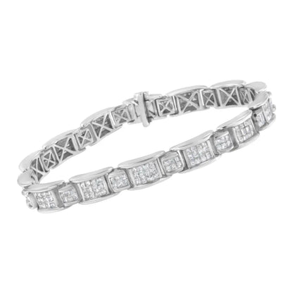 14K White Gold 5.0 Cttw Princess-Cut Diamond Rectangular Alternating Station 7" Tennis Bracelet (G-H Color, SI1-SI2 Clarity) - Bijoux-NYC Direct