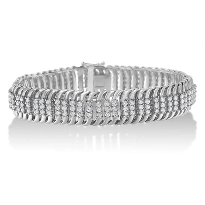 14K White Gold 5.0 Cttw Round Brilliant Cut Diamond 7" S Wave Serpentine Tennis Bracelet (H-I Color, I1-I2 Clarity) - Bijoux-NYC Direct