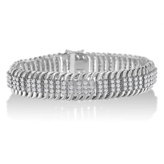14K White Gold 5.0 Cttw Round Brilliant Cut Diamond 7" S Wave Serpentine Tennis Bracelet (H-I Color, I1-I2 Clarity) - Bijoux-NYC Direct