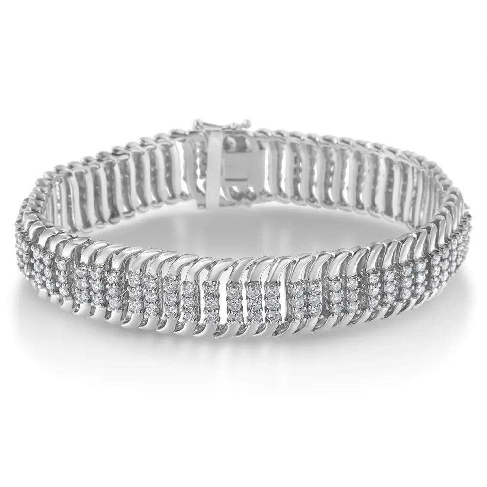 14K White Gold 5.0 Cttw Round Brilliant Cut Diamond 7" S Wave Serpentine Tennis Bracelet (H-I Color, I1-I2 Clarity) - Bijoux-NYC Direct