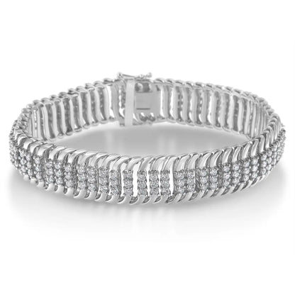 14K White Gold 5.0 Cttw Round Brilliant Cut Diamond 7" S Wave Serpentine Tennis Bracelet (H-I Color, I1-I2 Clarity) - Bijoux-NYC Direct
