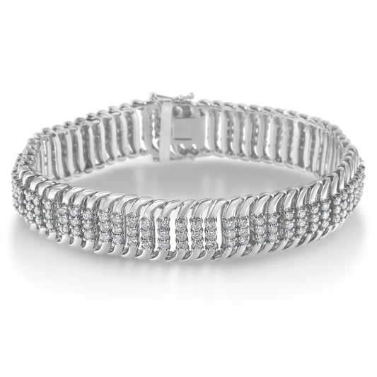 14K White Gold 5.0 Cttw Round Brilliant Cut Diamond 7" S Wave Serpentine Tennis Bracelet (H-I Color, I1-I2 Clarity) - Bijoux-NYC Direct