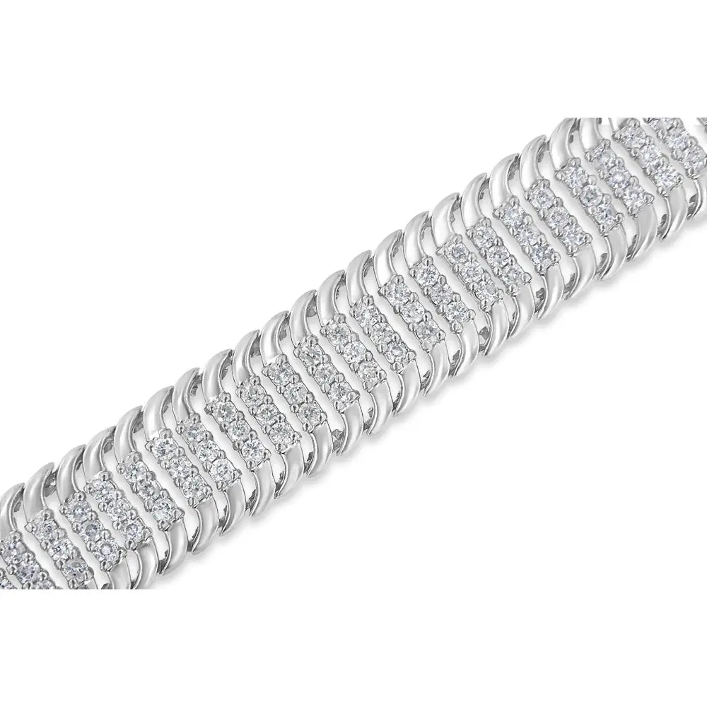14K White Gold 5.0 Cttw Round Brilliant Cut Diamond 7" S Wave Serpentine Tennis Bracelet (H-I Color, I1-I2 Clarity) - Bijoux-NYC Direct