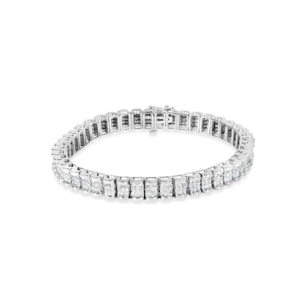 14k white gold 5ct princess diamond belt buckle tennis bracelet 7 bijoux-nyc direct