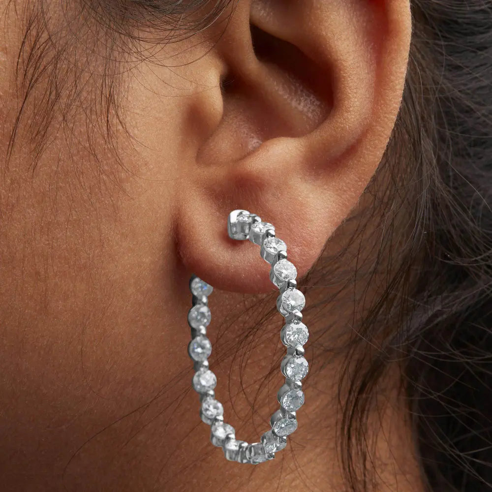 14K White Gold 5.00 Cttw Lab Grown Diamond Inside-Out Hoop Earring - Bijoux-NYC Direct