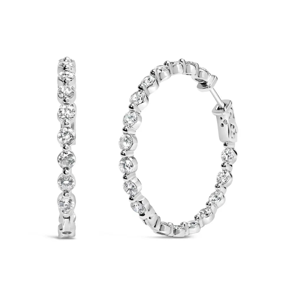 14K White Gold 5.00 Cttw Lab Grown Diamond Inside-Out Hoop Earring - Bijoux-NYC Direct