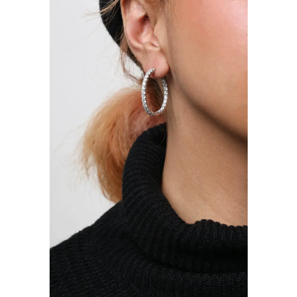 14K White Gold 5.00 Cttw Lab Grown Diamond Inside Out Hoop Earrings (F-G Color, VS1-VS2 Clarity) - Bijoux-NYC Direct