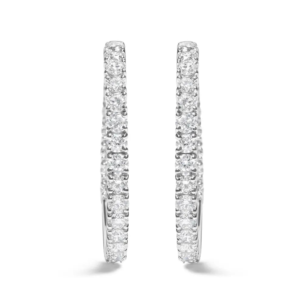 14K White Gold 5.00 Cttw Lab Grown Diamond Inside Out Hoop Earrings (F-G Color, VS1-VS2 Clarity) - Bijoux-NYC Direct