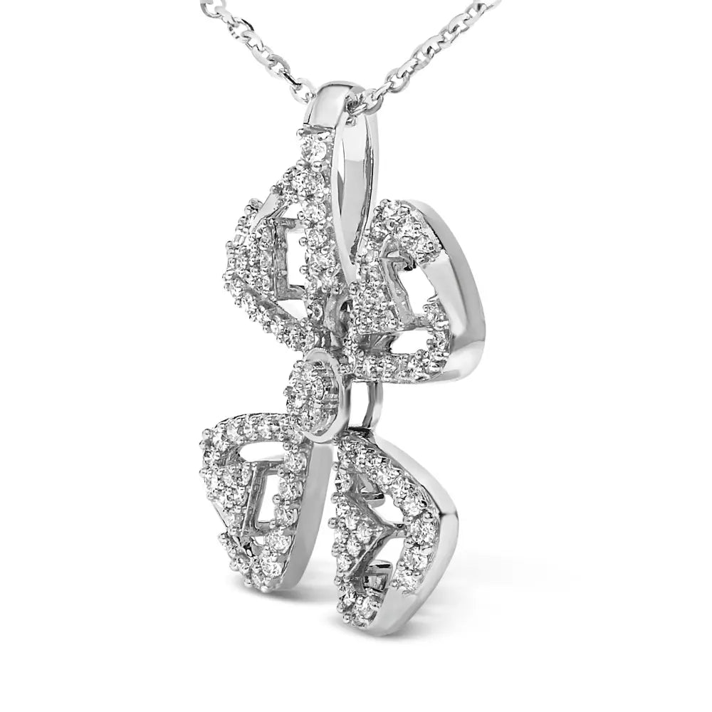 14k white gold 5/8 cttw diamond four leaf floral pendant necklace 18 inch bijoux-nyc direct