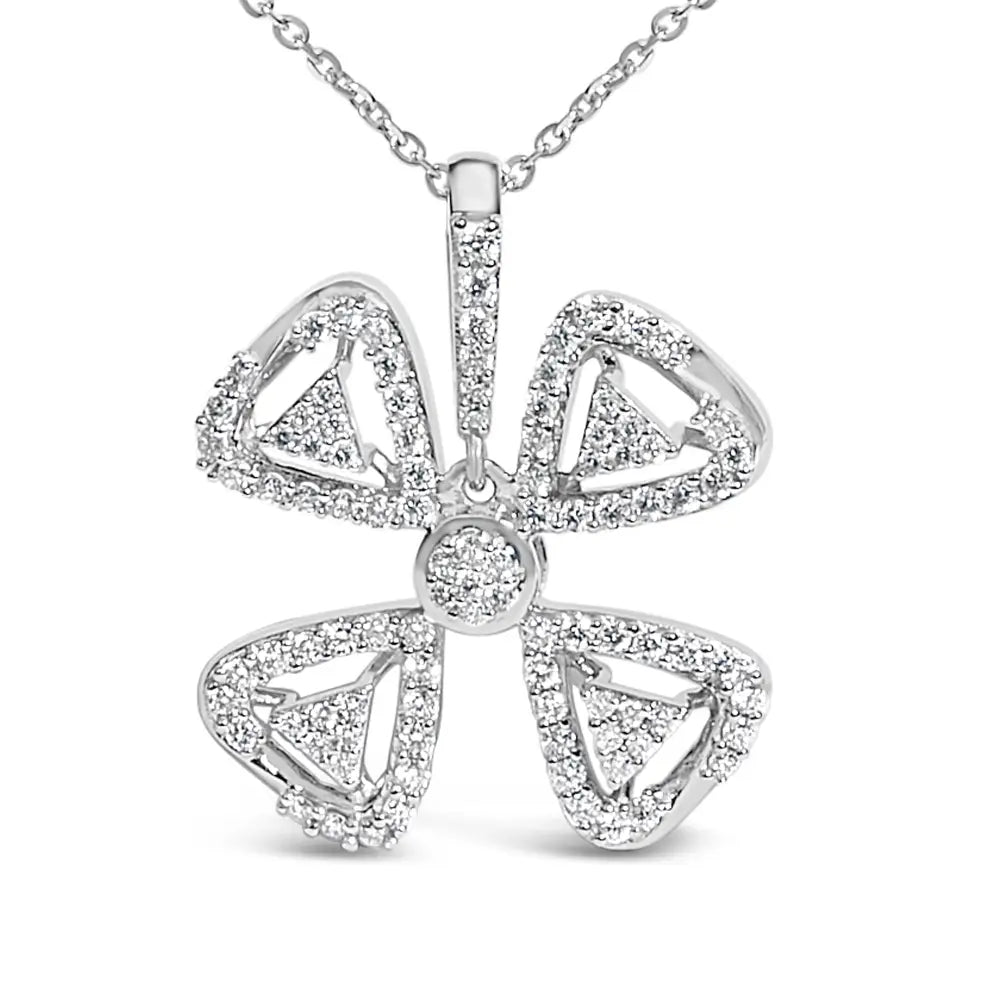 14k white gold 5/8 cttw diamond four leaf floral pendant necklace 18 inch bijoux-nyc direct
