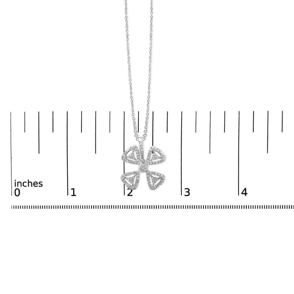 14k white gold 5/8 cttw diamond 4 leaf floral pendant necklace (h i color i1 i2 clarity) 18’’ inches necklaces/pendant/pendant