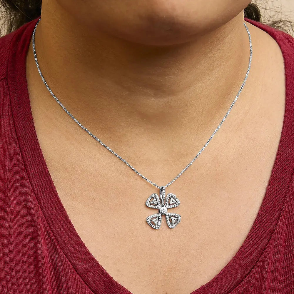 14k white gold 5/8 cttw diamond four leaf floral pendant necklace 18 inch bijoux-nyc direct